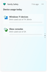 Device use view as shown in the Family Safety widget. Device use view as shown in the Family Safety widget.