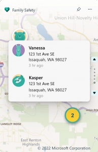 View of location sharing in the Family Safety widget.