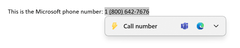 Inline suggested actions after copying a phone number.