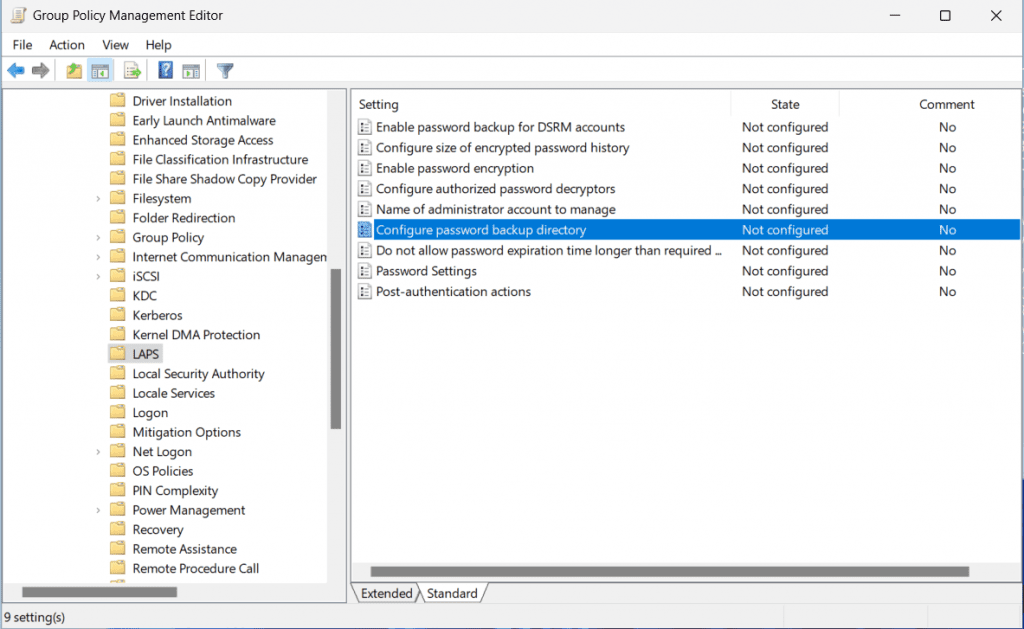 Easily manage the new LAPS group policy settings via Group Policy Editor.