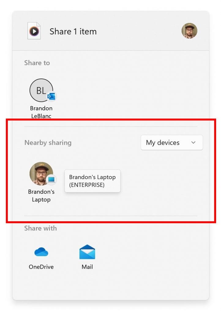 You can now discover and share to more devices with nearby sharing via the built-in Windows share window.