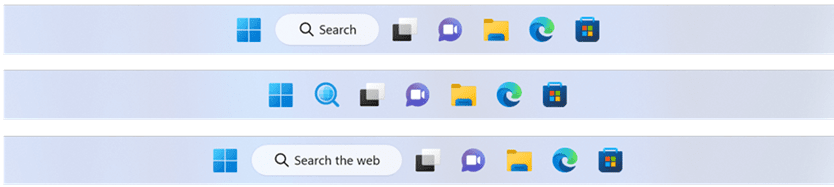 Example of new visual treatments for the Search entry on the taskbar.