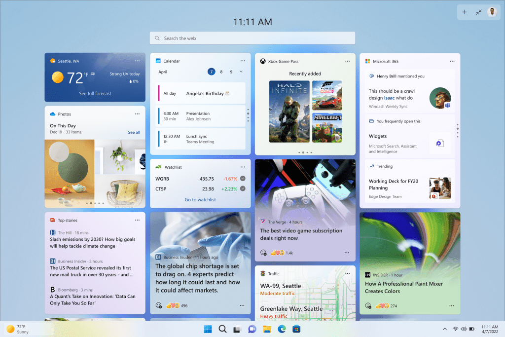The widgets board in expanded view. The widgets board in expanded view.