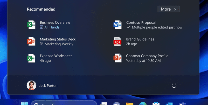 AI-powered recommended content within your Start menu for AAD-joined devices.