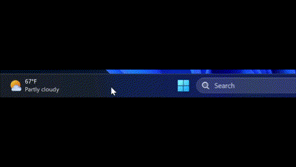 Example of animated icons for Widgets on the taskbar.