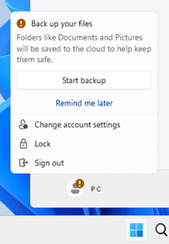 Example treatment of notifications for Microsoft accounts in the Start menu.