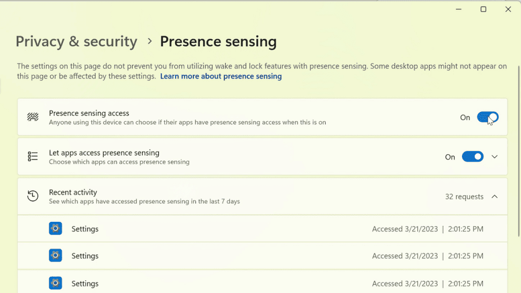 New presence sensor privacy settings under Settings if your device supports it.