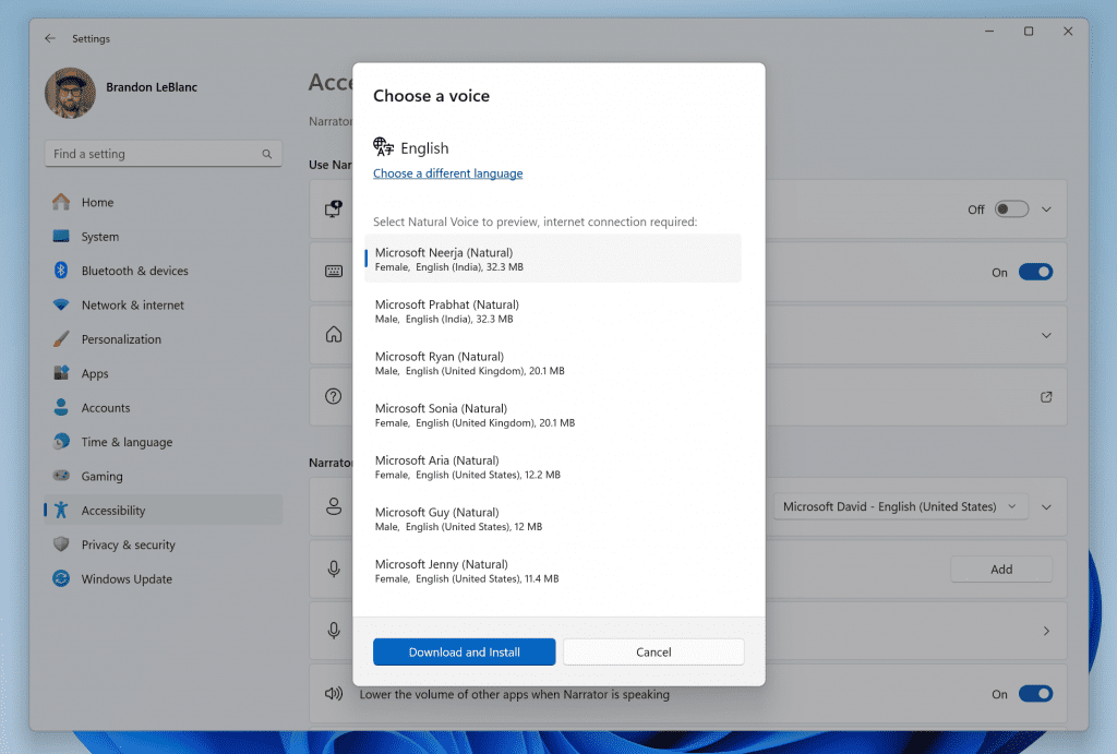 When you click on a natural voice for Narrator in Settings, a preview will play automatically. When you click on a natural voice for Narrator in Settings, a preview will play automatically.