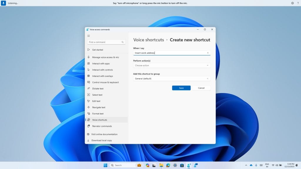 Creating a new custom command to use in voice access. Creating a new custom command to use in voice access.