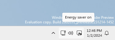 Energy saver icon shown on the system tray for PCs that do not have batteries.