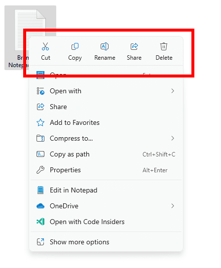 Labels added to previously unlabeled actions in the File Explorer context menu.