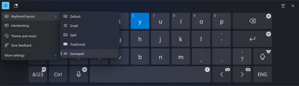 New Gamepad keyboard layout for the on-screen keyboard in Windows 11 that supports the ability to use your Xbox controller to navigate and type. New Gamepad keyboard layout for the on-screen keyboard in Windows 11 that supports the ability to use your Xbox controller to navigate and type.
