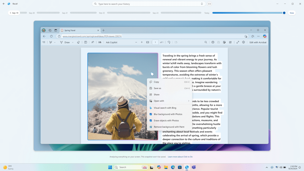 Click to Do in Recall showing image actions on a highlighted image. Click to Do in Recall showing image actions on a highlighted image.