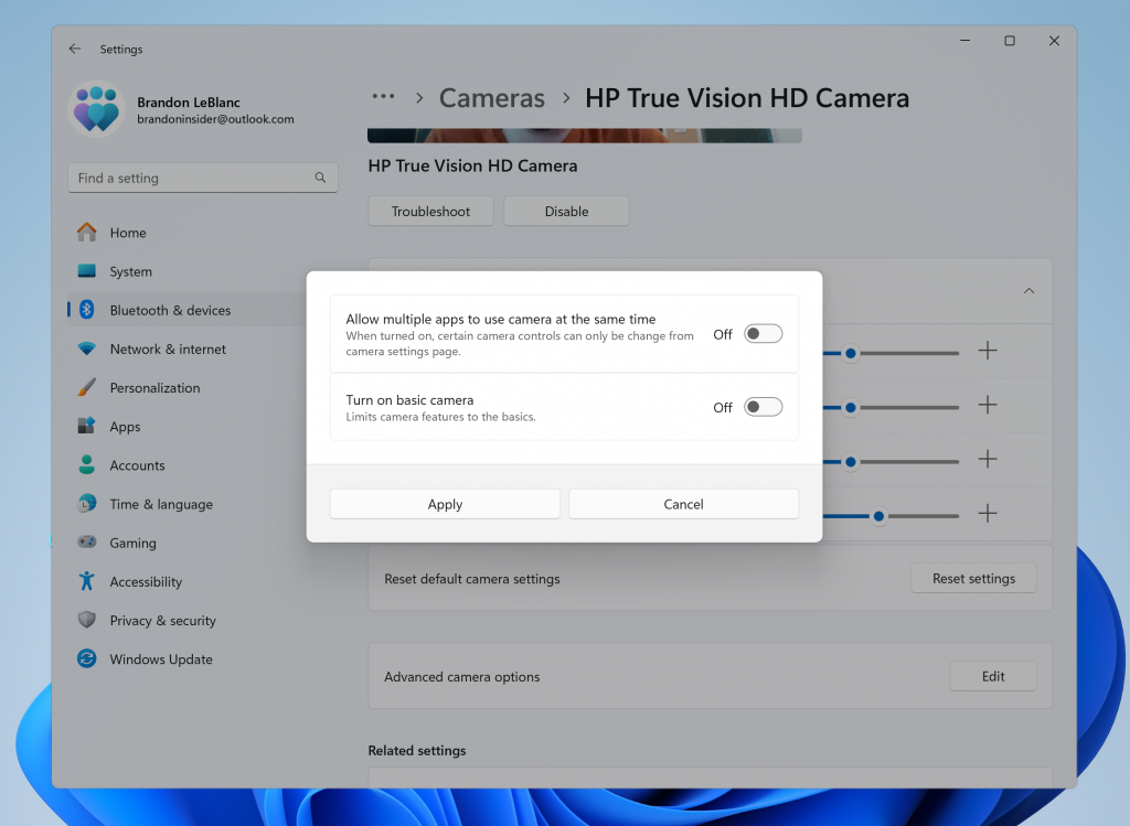 New advanced camera configurations page in Settings. New advanced camera configurations page in Settings.