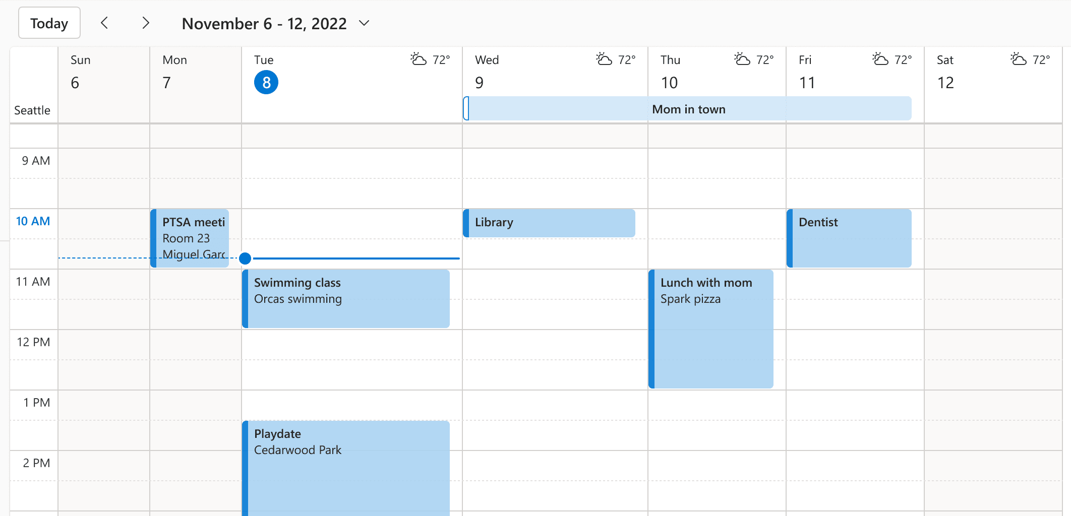 Change the width of the columns in your calendar view.