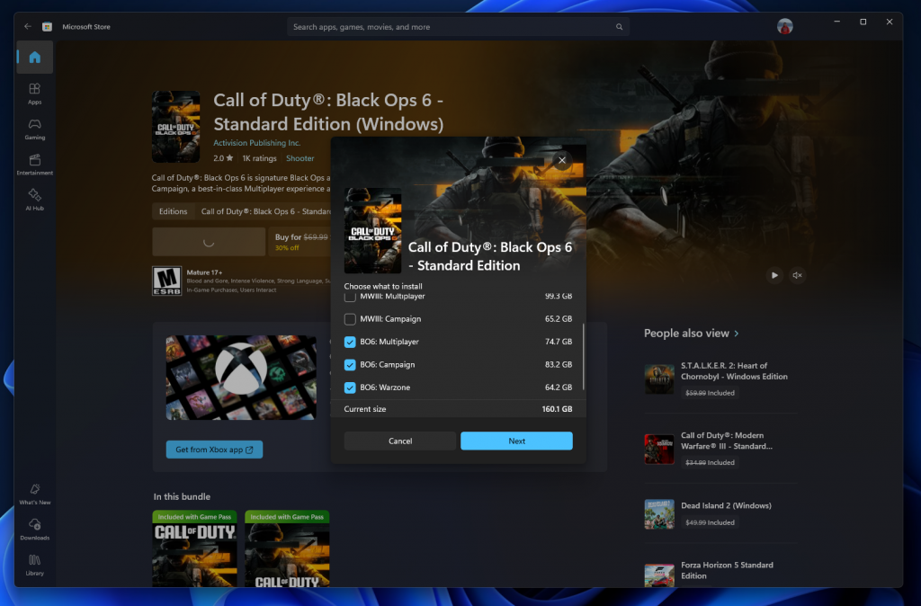 Example of game components that can be individually installed in the Microsoft Store for some games. Example of game components that can be individually installed in the Microsoft Store for some games.