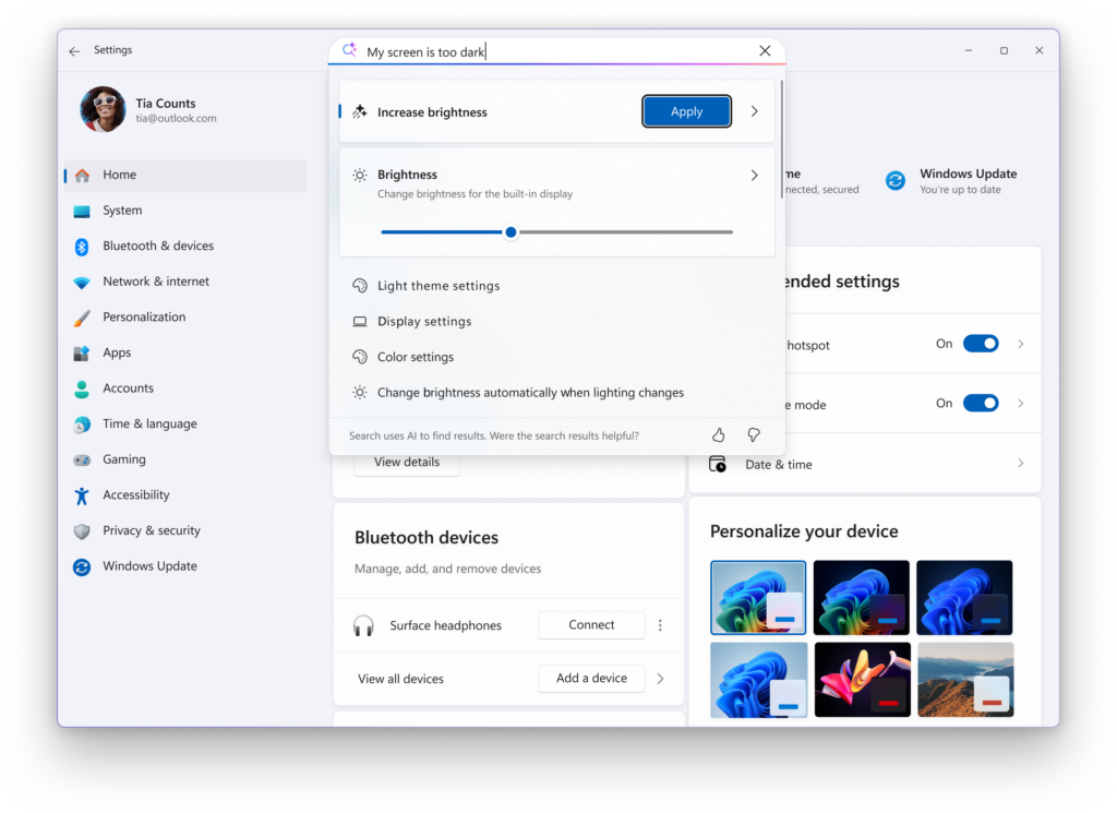 A scrollbar is added to Settings search results flyout to show all results. A scrollbar is added to Settings search results flyout to show all results.