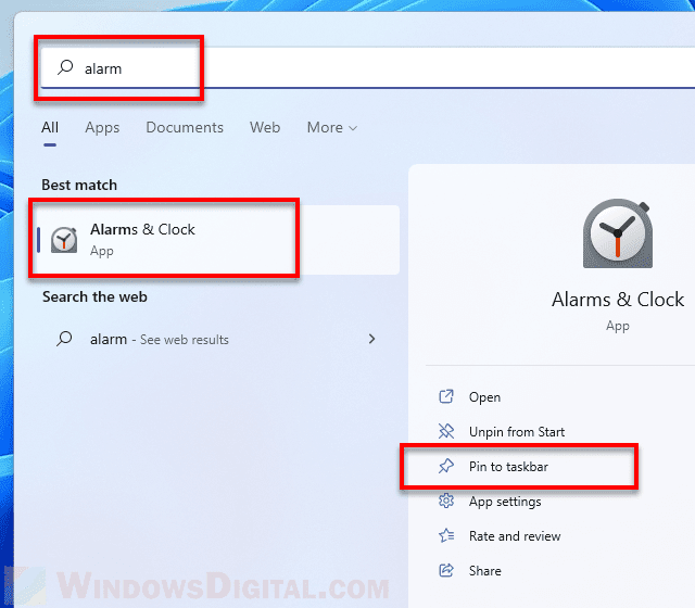 Open Alarms and Clock app Windows 11